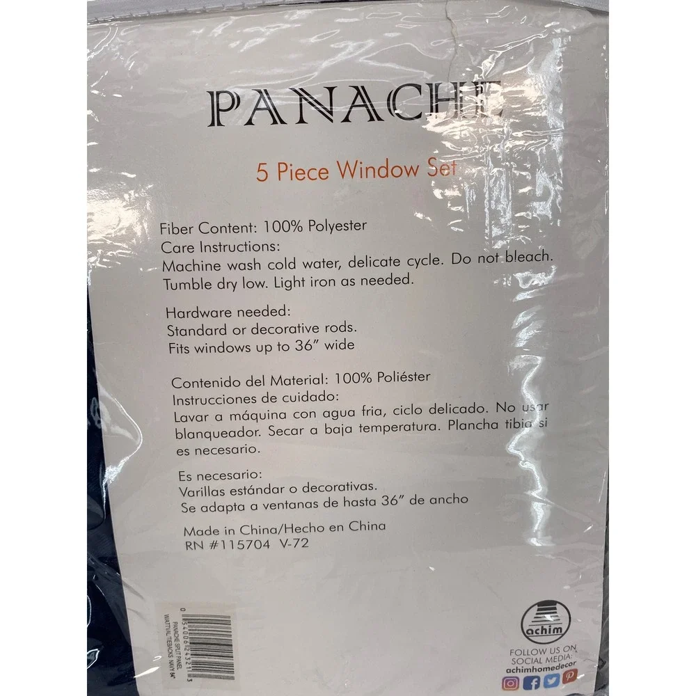 Panache 5 Piece Window Set Navy Blue 55x84 New Jacquard Austrian Valance Fringe